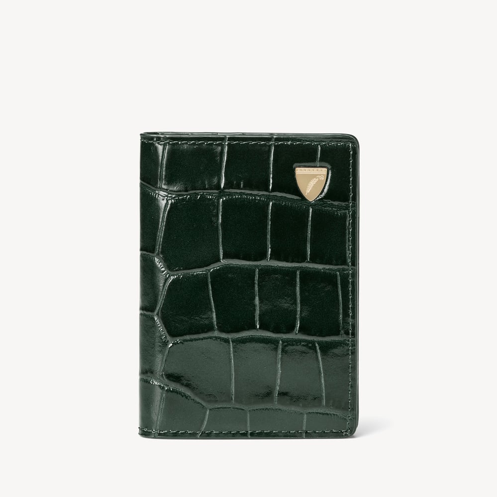 Double Fold Credit Card Holder Deep Shine Evergreen Croc