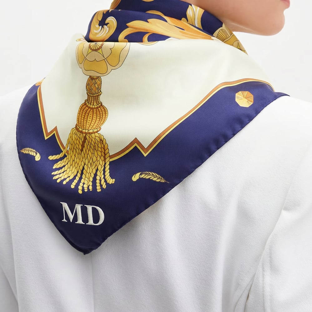 Aspinal Signature Shield Silk Scarf Navy Pure Silk