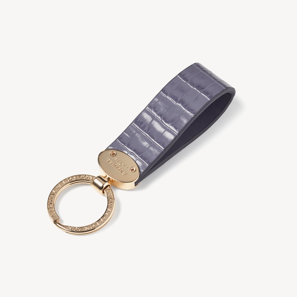 Oval Loop Keyring Deep Shine Dusky Blue Small Croc