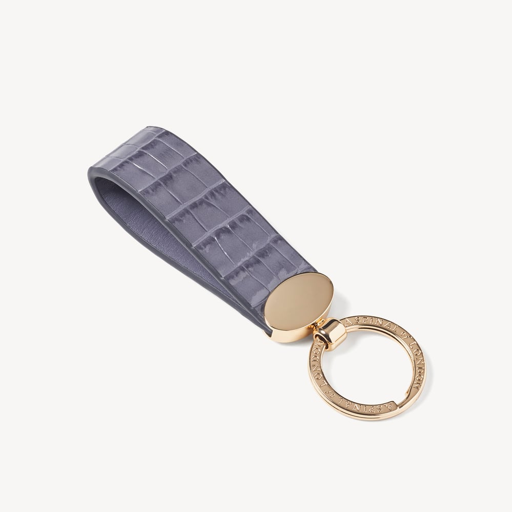 Oval Loop Keyring Deep Shine Dusky Blue Small Croc