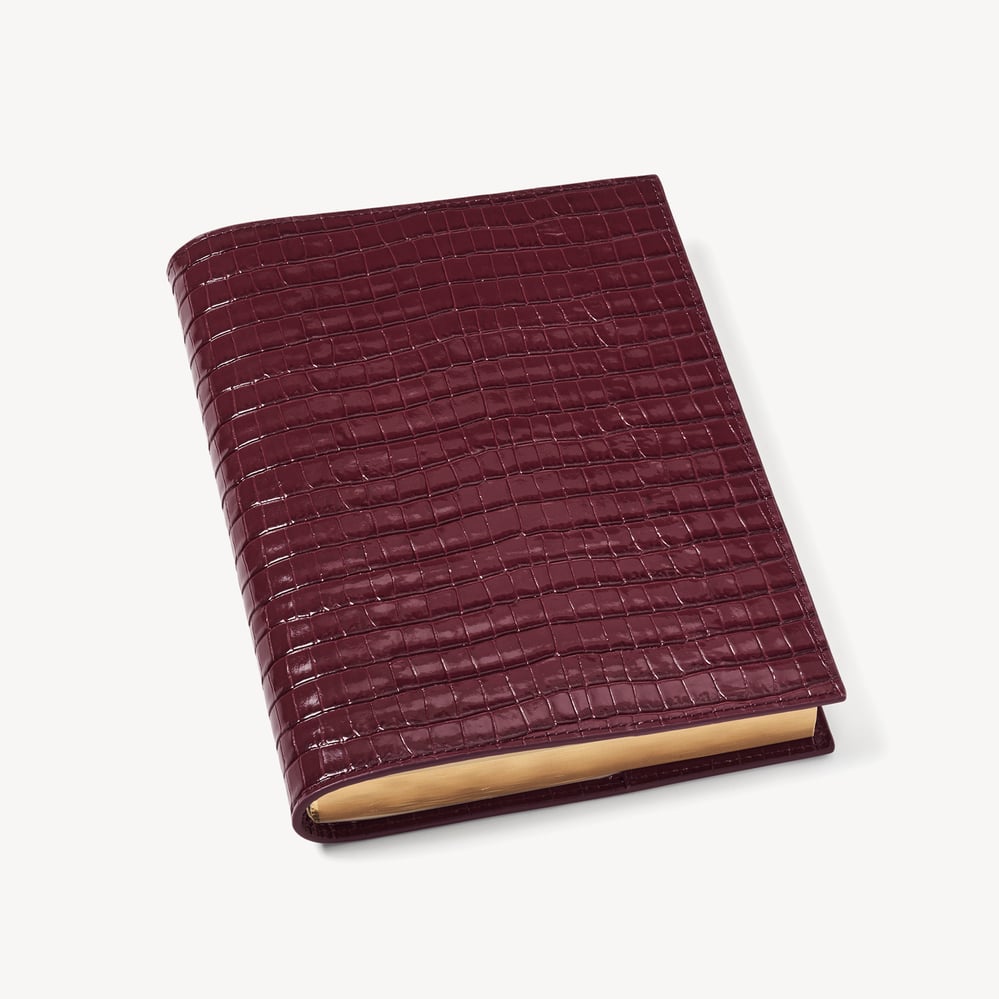 A5 Refillable Luxury Journal Deep Shine Garnet Small Croc with Soft Suede Lining