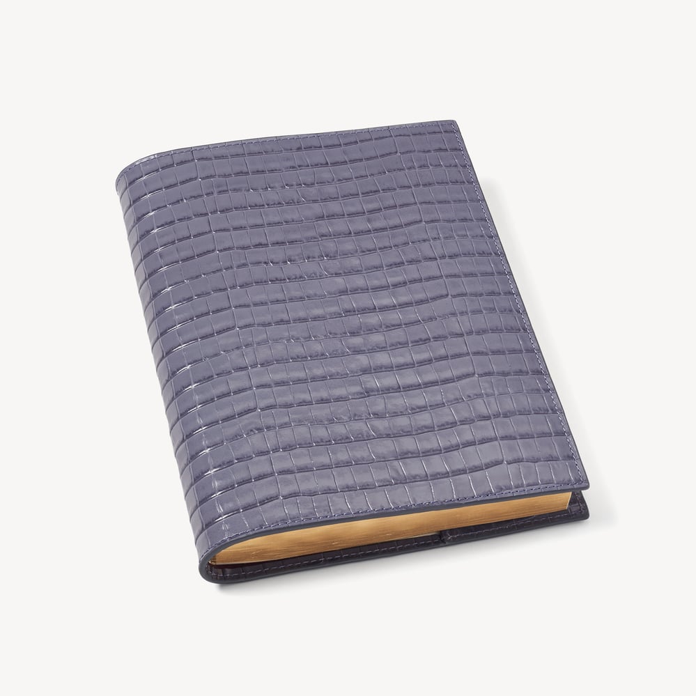 A5 Refillable Luxury Journal Deep Shine Dusky Blue Small Croc with Soft Suede Lining