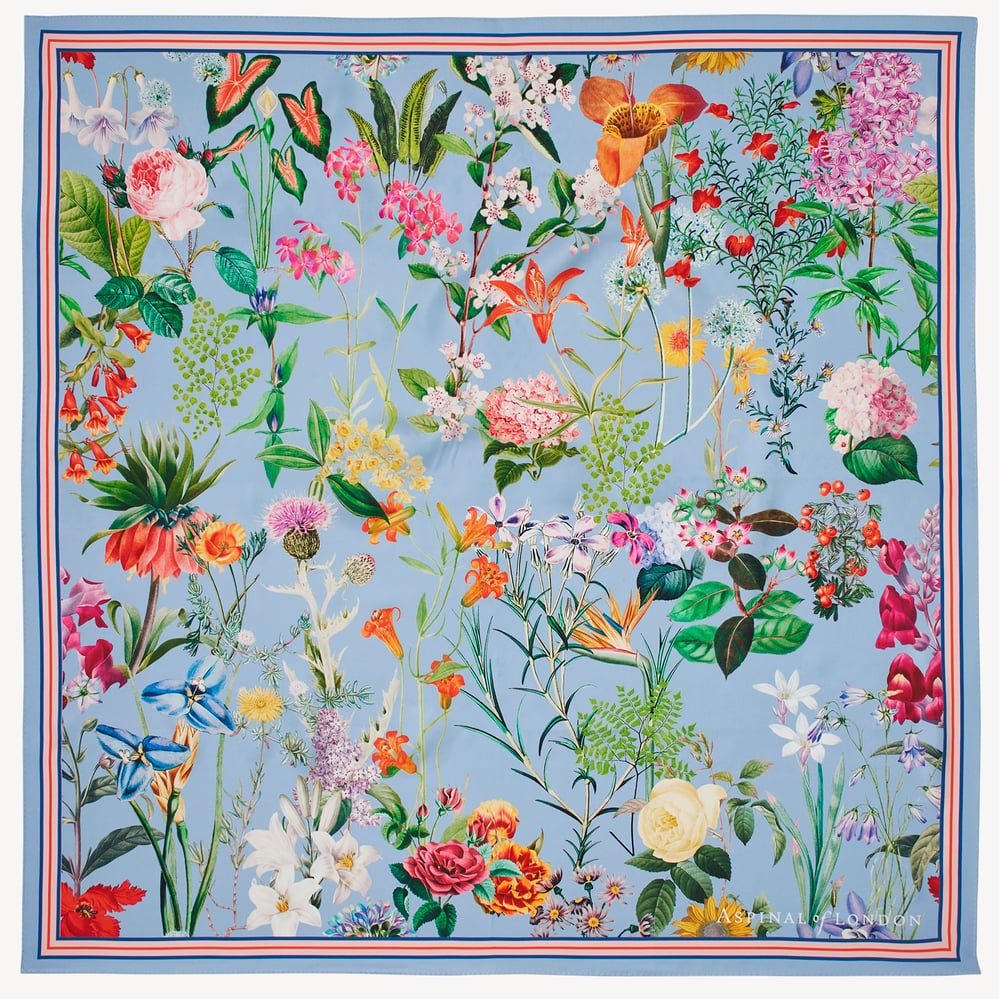 Aspinal Garden Silk Scarf Multi-Coloured Pure Silk