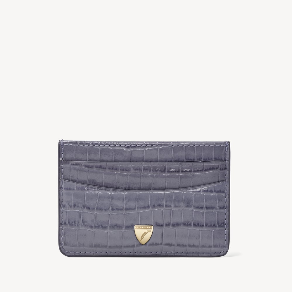 Slim Credit Card Holder Deep Shine Dusky Blue Small Croc