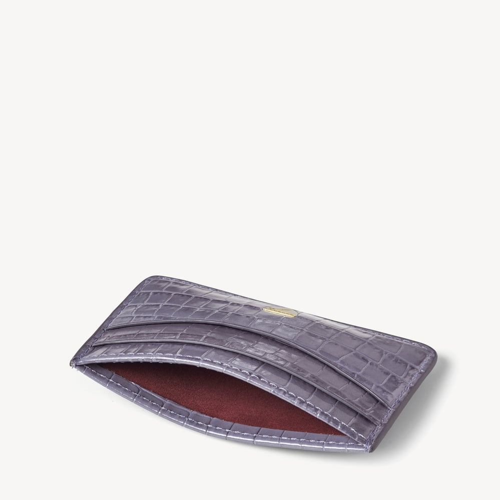 Slim Credit Card Holder Deep Shine Dusky Blue Small Croc
