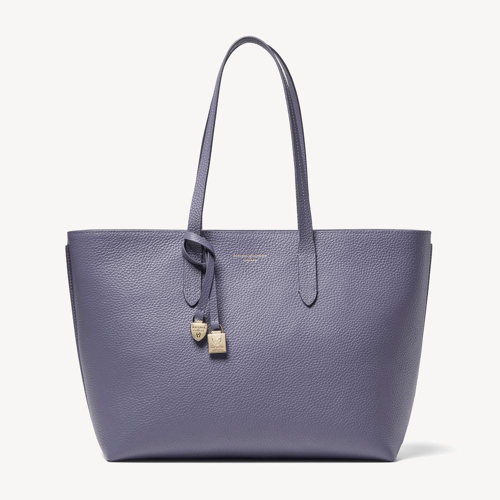Zipped East West Tote with Shield Charm Dusky Blue Pebble