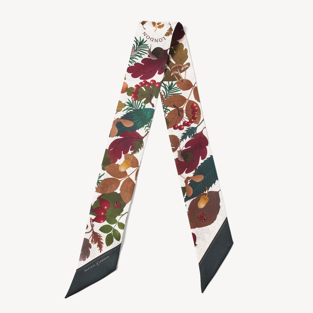 Autumn Leaves Skinny Silk Scarf Evergreen Pure Silk