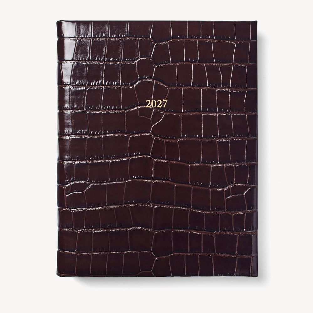 2027 A4 Day to Page Diary Deep Shine Amazon Brown Croc