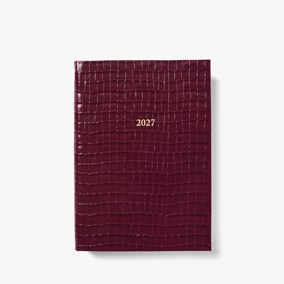 2027 A5 Week to View Diary Deep Shine Garnet Small Croc