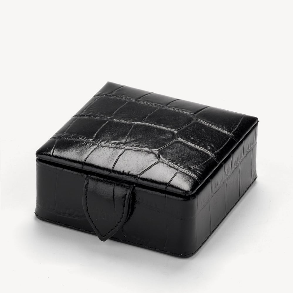 Stud Box Deep Shine Black Croc & Cobalt Blue Suede