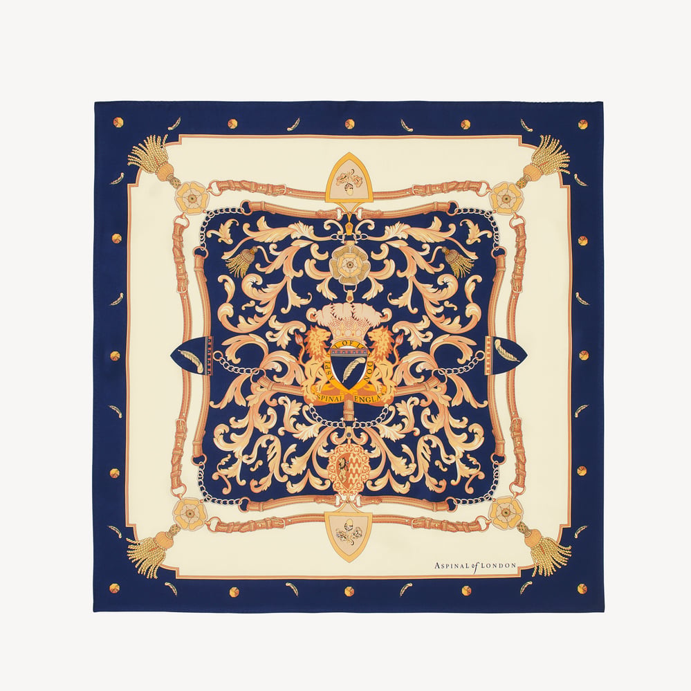 Signature Shield Silk Scarf Navy Pure Silk