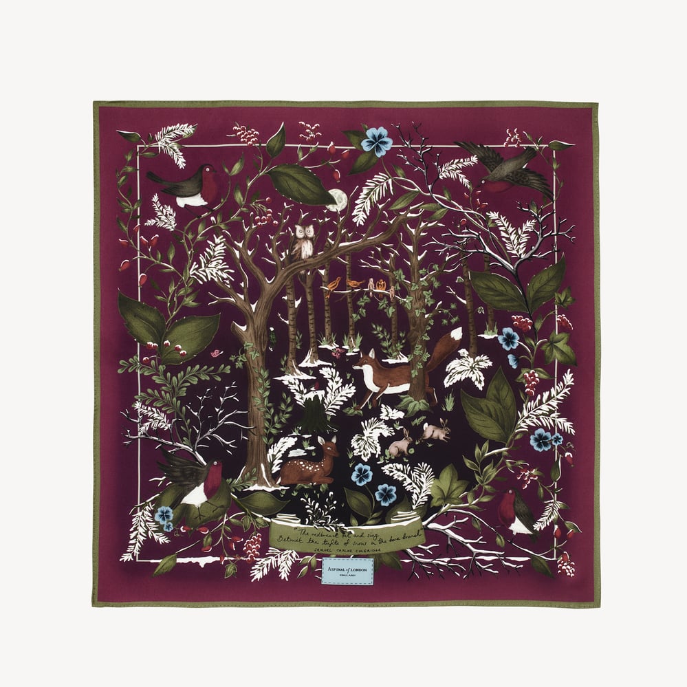 Woodland Silk Scarf Burgundy Pure Silk