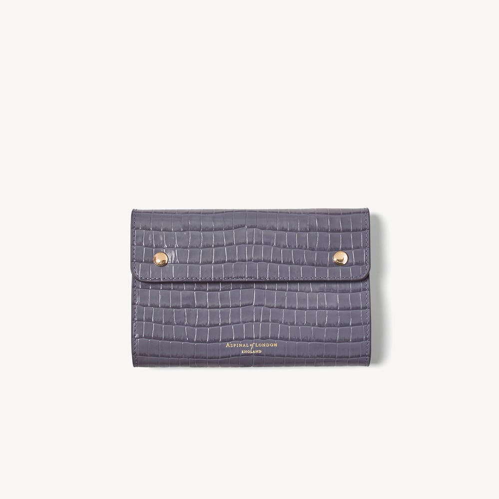 Travel Jewellery Roll Deep Shine Dusky Blue Small Croc