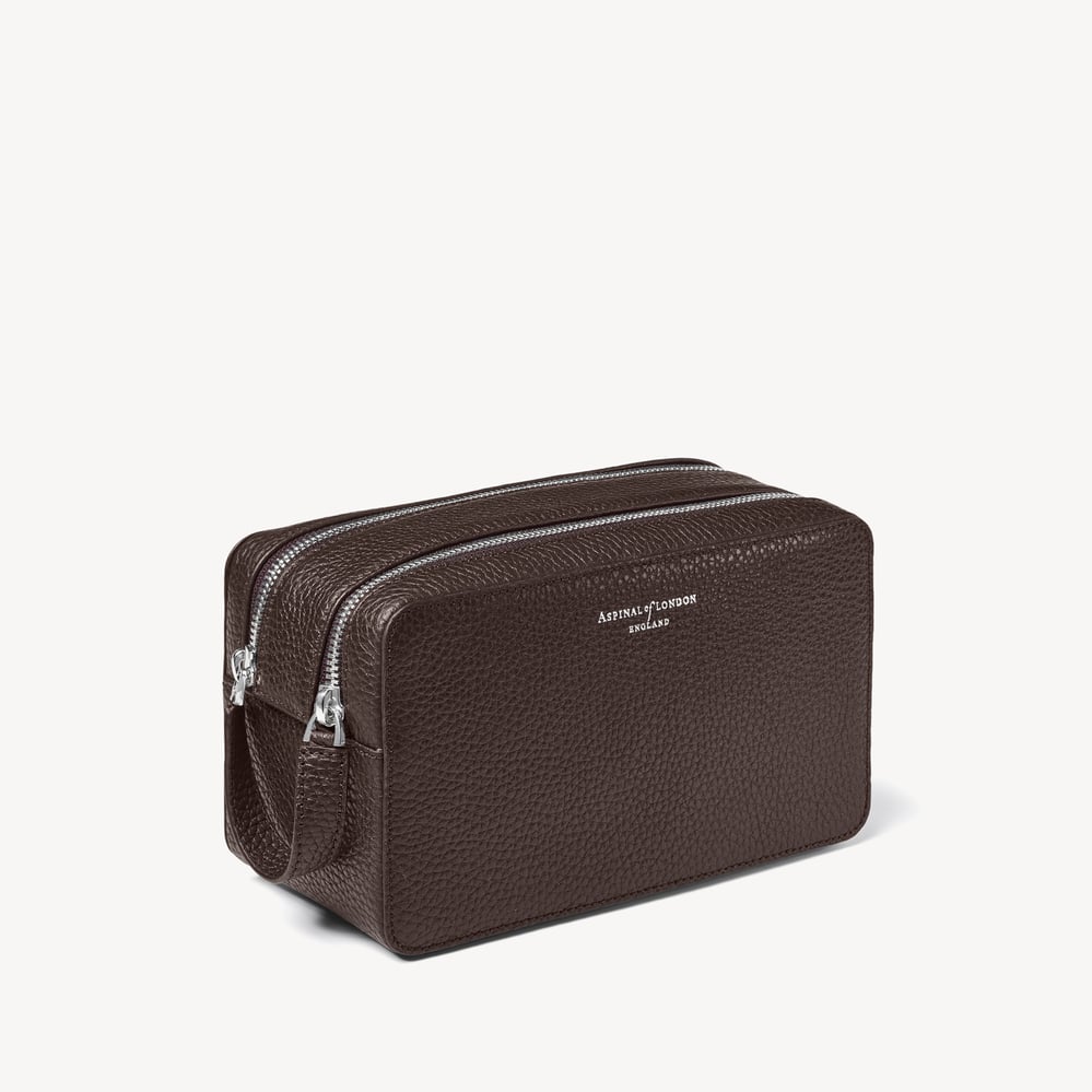 Double Zip Mount Street Wash Bag Chocolate Pebble