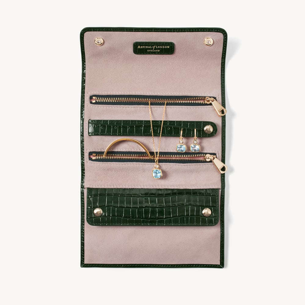 Travel Jewellery Roll Deep Shine Evergreen Small Croc