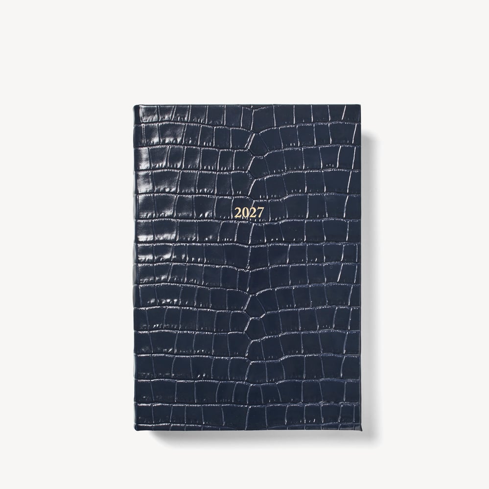 2027 A5 Day to Page Diary Deep Shine Navy Small Croc