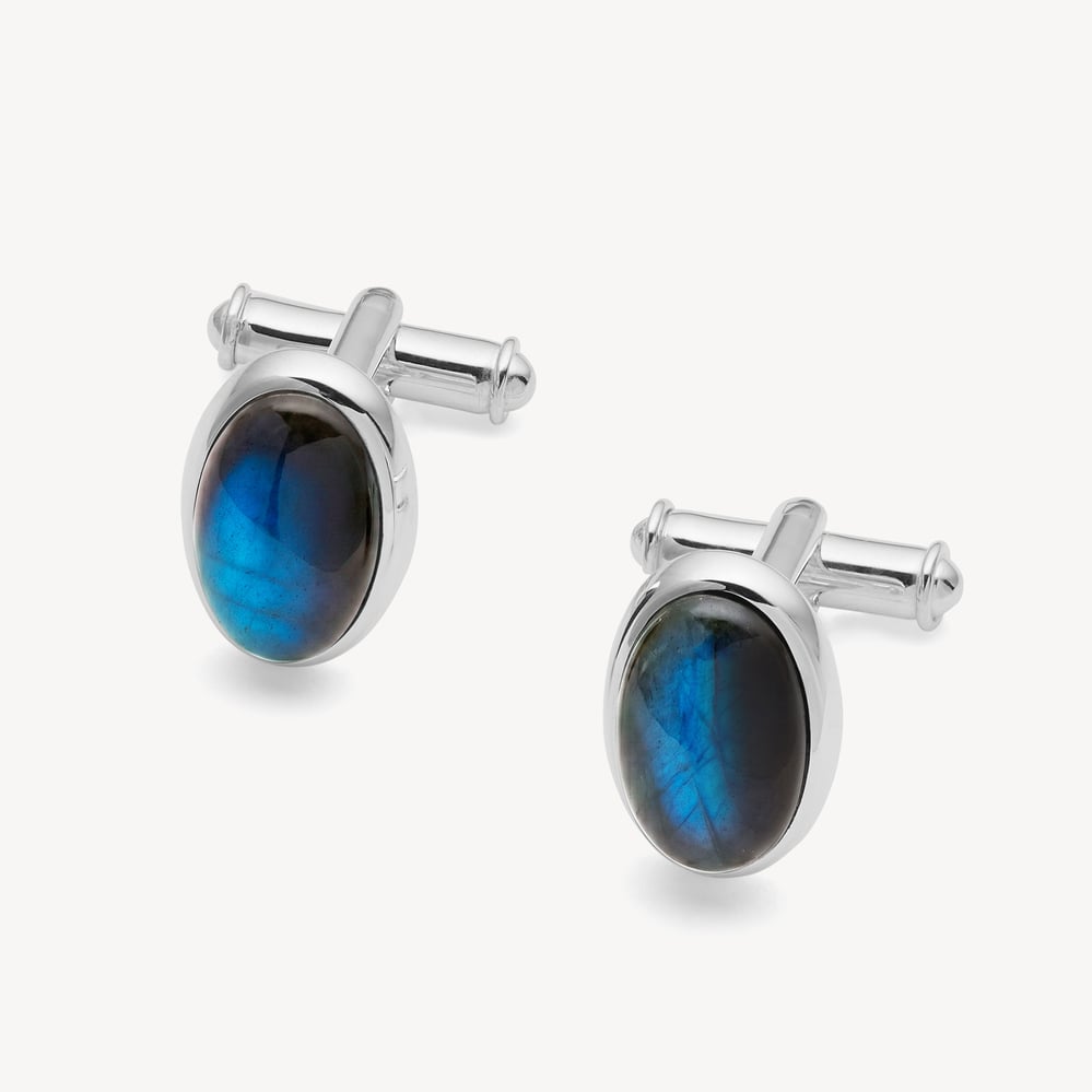 Oval Cufflinks Labradorite & Silver Plated