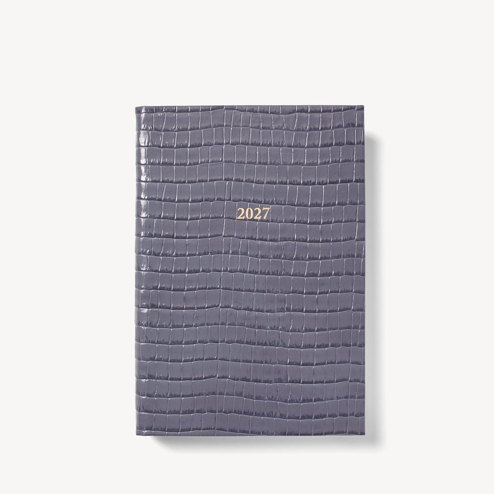 2027 A5 Day to Page Diary Deep Shine Dusky Blue Small Croc