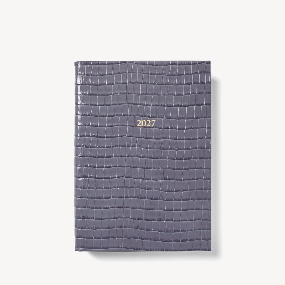 2027 A5 Week to View Diary Deep Shine Dusky Blue Small Croc