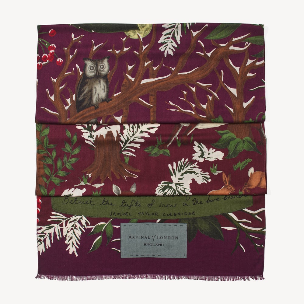 Merino & Silk Stole Burgundy Woodland