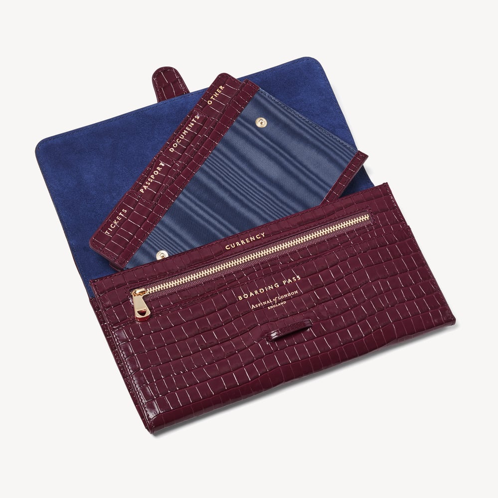 Travel Wallet Deep Shine Garnet Small Croc