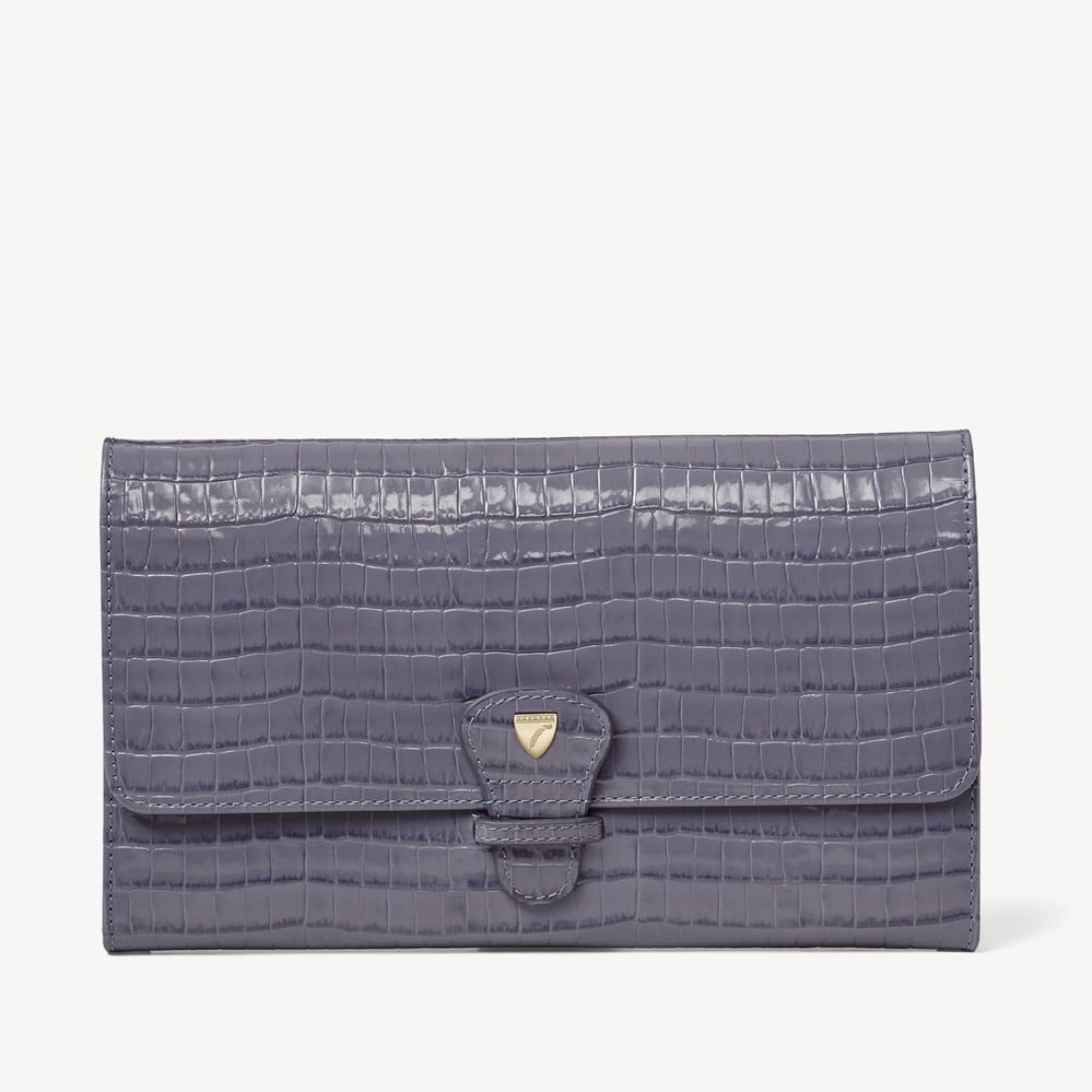 Travel Wallet Deep Shine Dusky Blue Small Croc