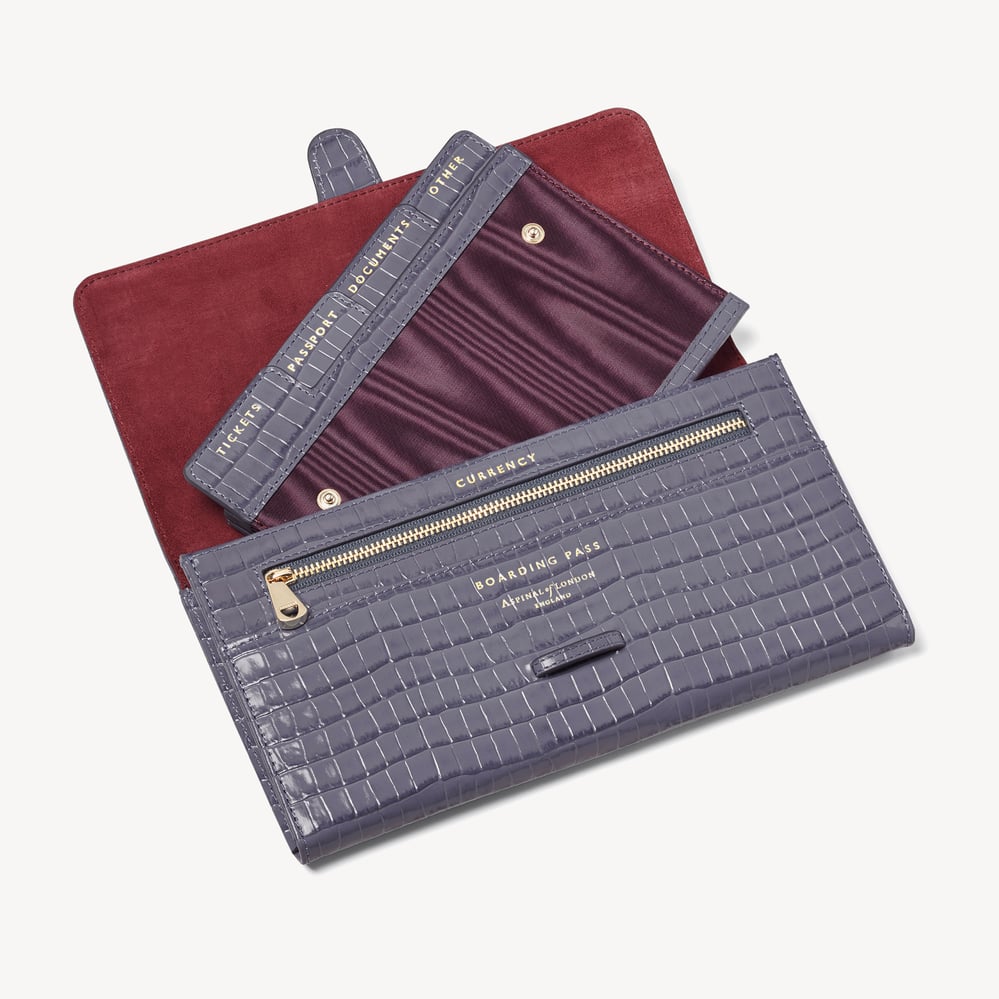 Travel Wallet Deep Shine Dusky Blue Small Croc