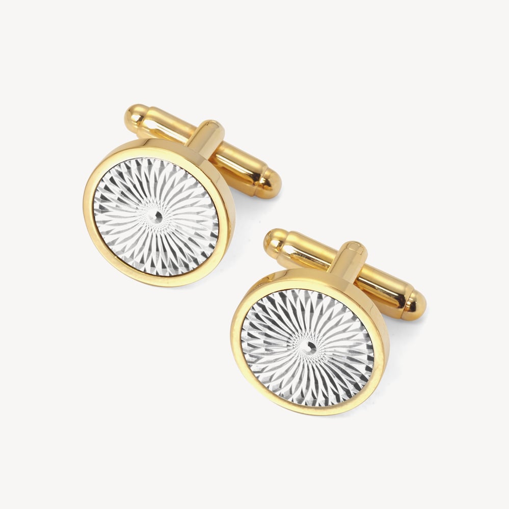 Engraved Centre Round Cufflinks Gold Plated & Sterling Silver 925 Plated
