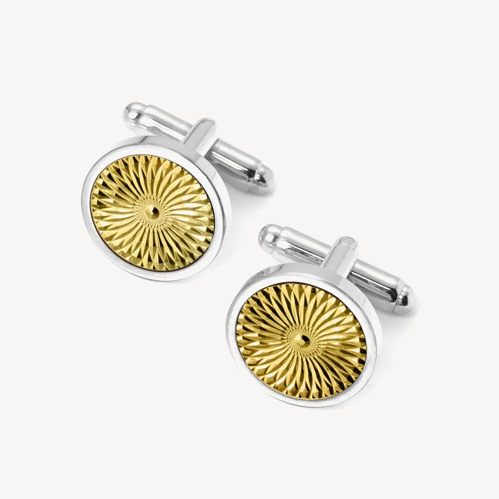 Engraved Centre Round Cufflinks Sterling Silver 925 Plated & Gold Plated