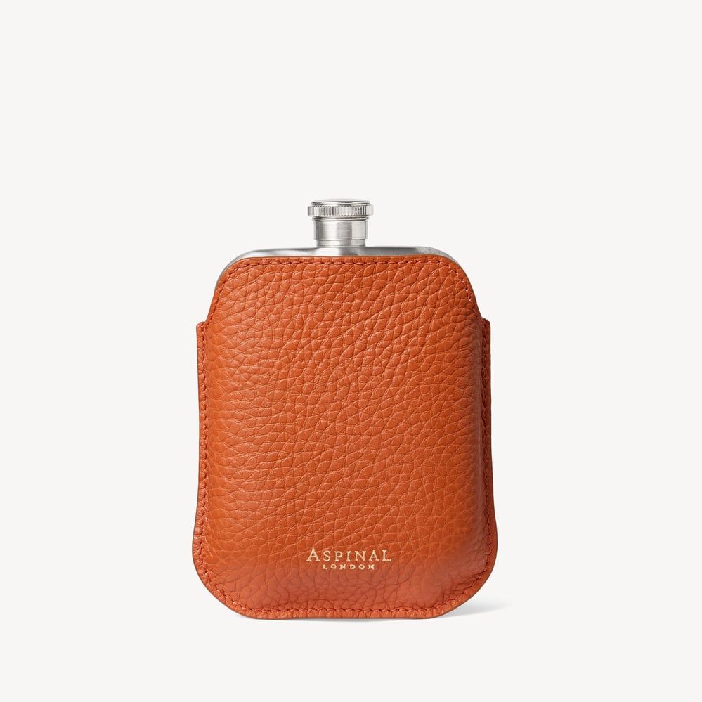 5oz Hip Flask with Leather Pouch Marmalade Pebble