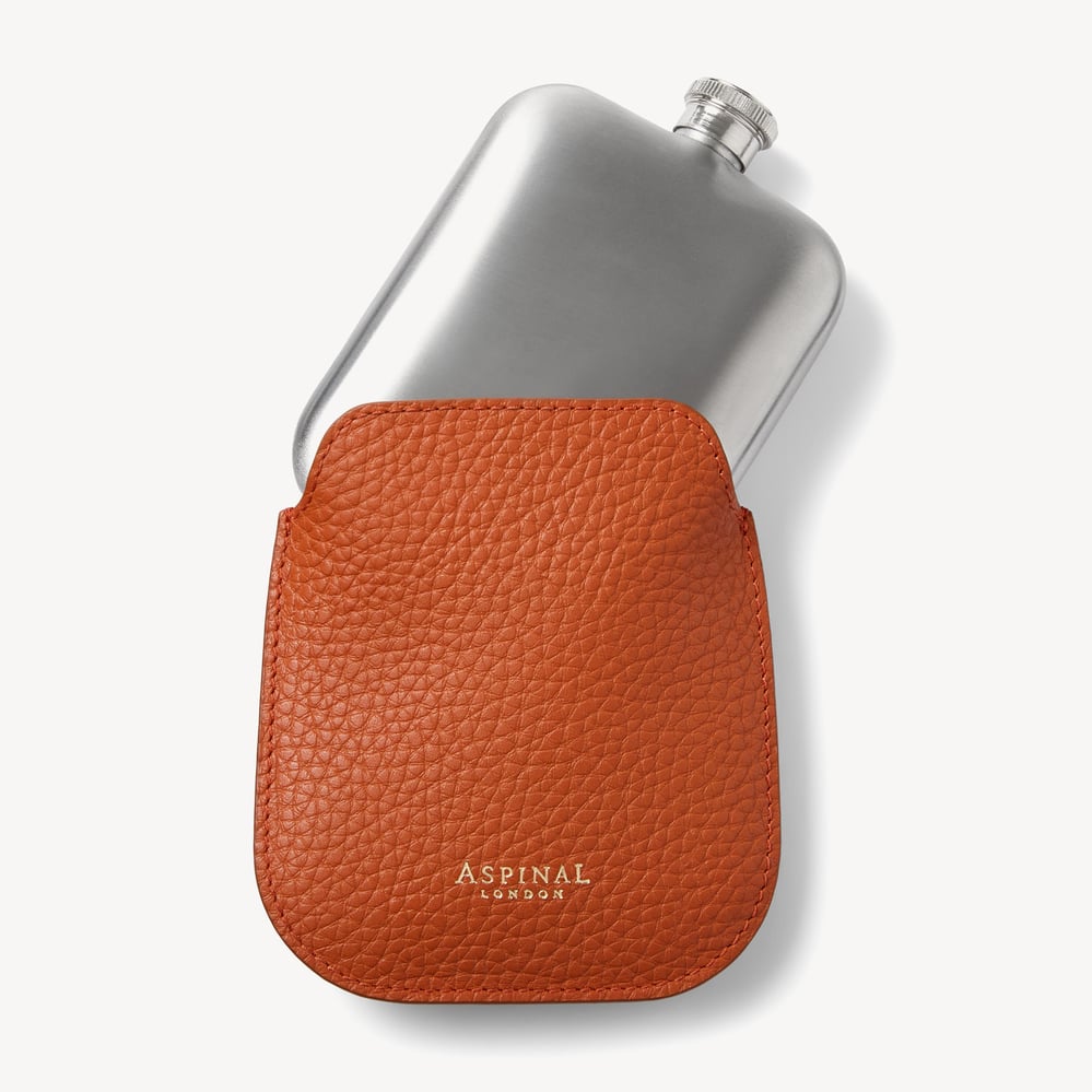 5oz Hip Flask with Leather Pouch Marmalade Pebble