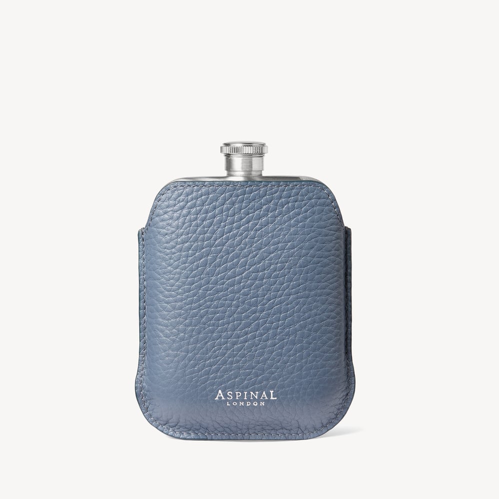 5oz Hip Flask with Leather Pouch Heritage Blue Pebble