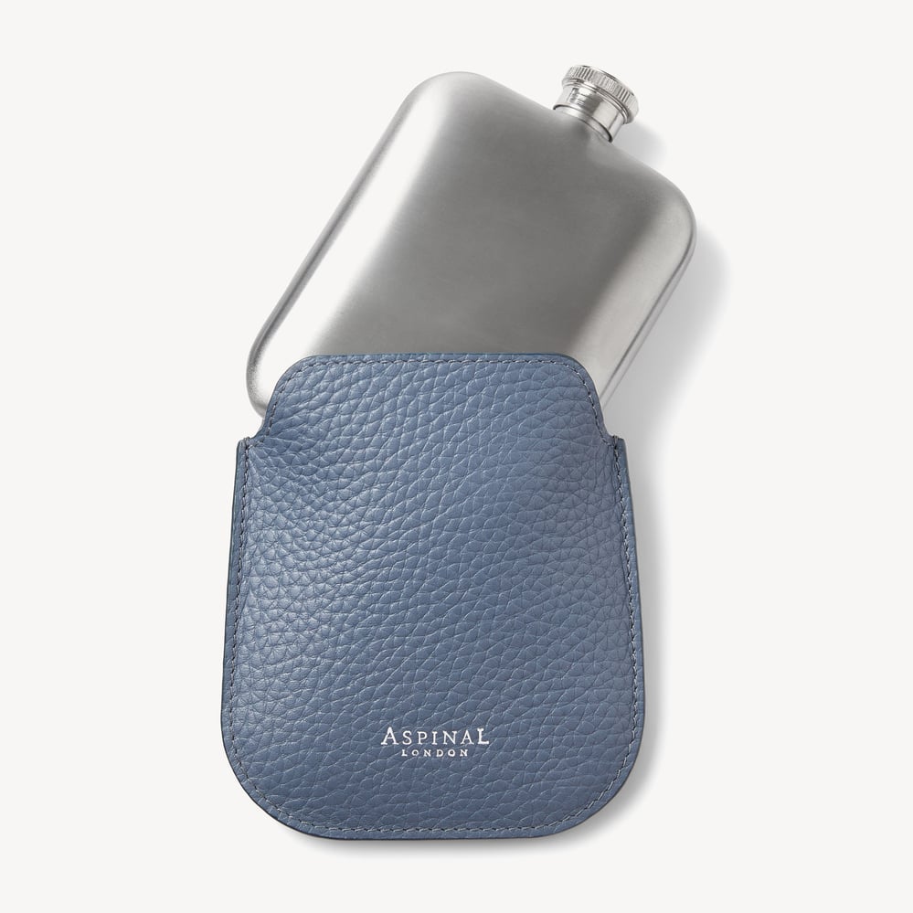 5oz Hip Flask with Leather Pouch Heritage Blue Pebble