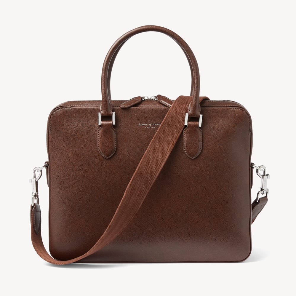 Slim Leather Briefcase Conker Saffiano