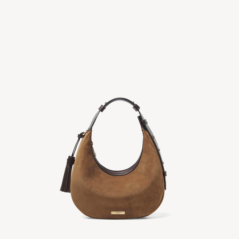 Soho Mini Crescent Praline Suede & Chocolate Nappa
