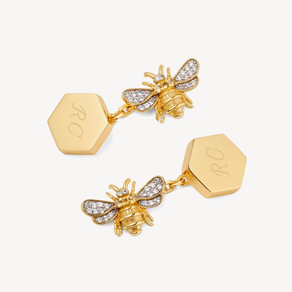 Bee Gemstone Cufflinks White Topaz, Citrine & 18ct Gold Plated