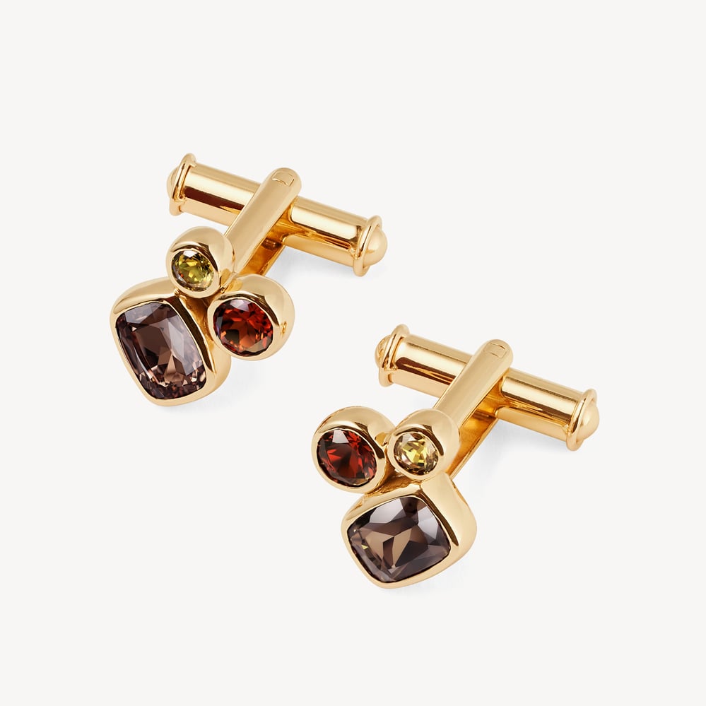 Multi Gemstone Cufflinks Smoky Quartz, Peridot, Garnet & 18ct Gold Plated