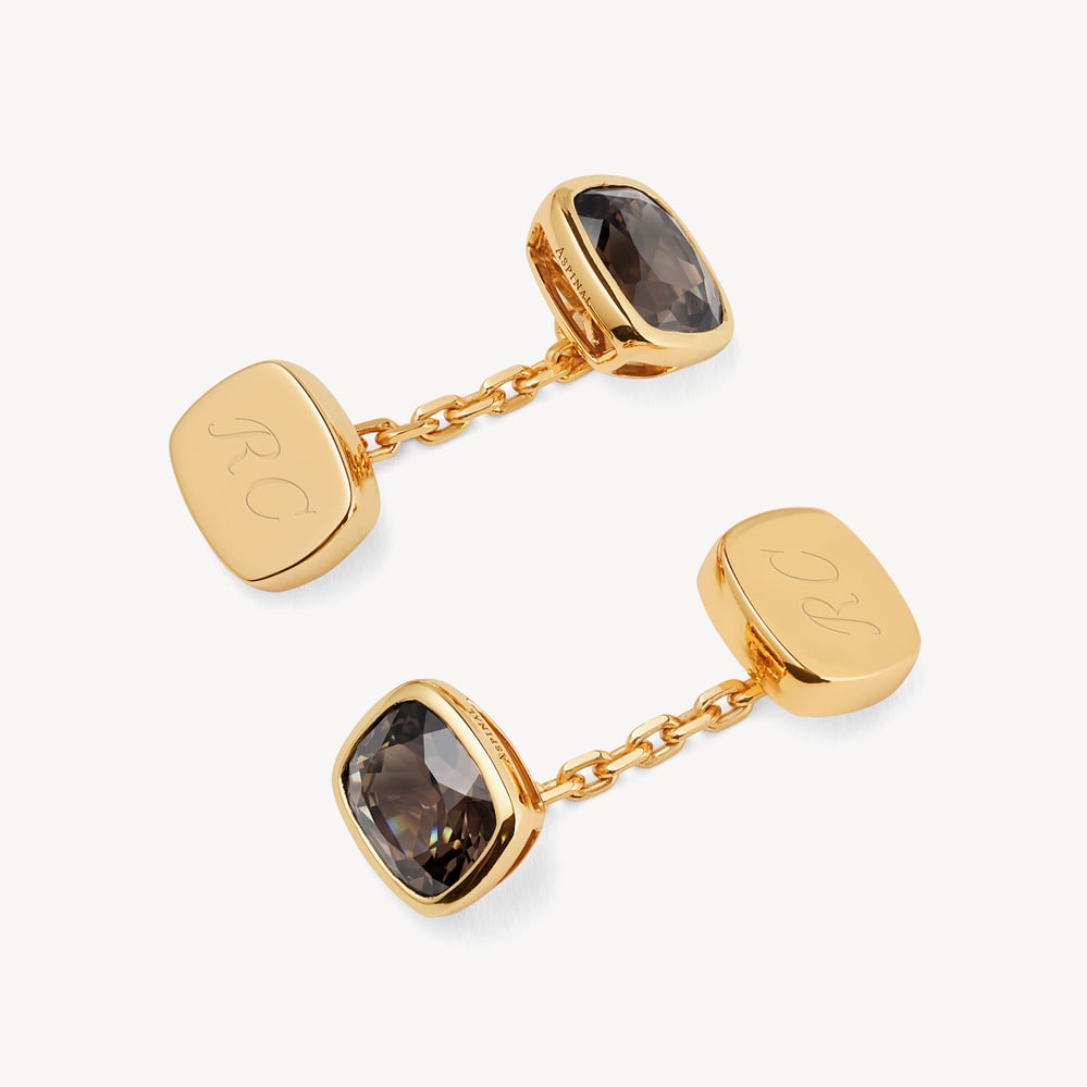 Gemstone Cufflinks Smoky Quartz & 18ct Gold Plated