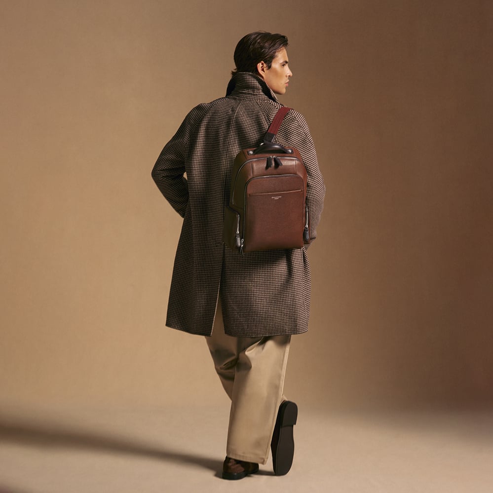 Zipped Leather Backpack Tobacco Pebble