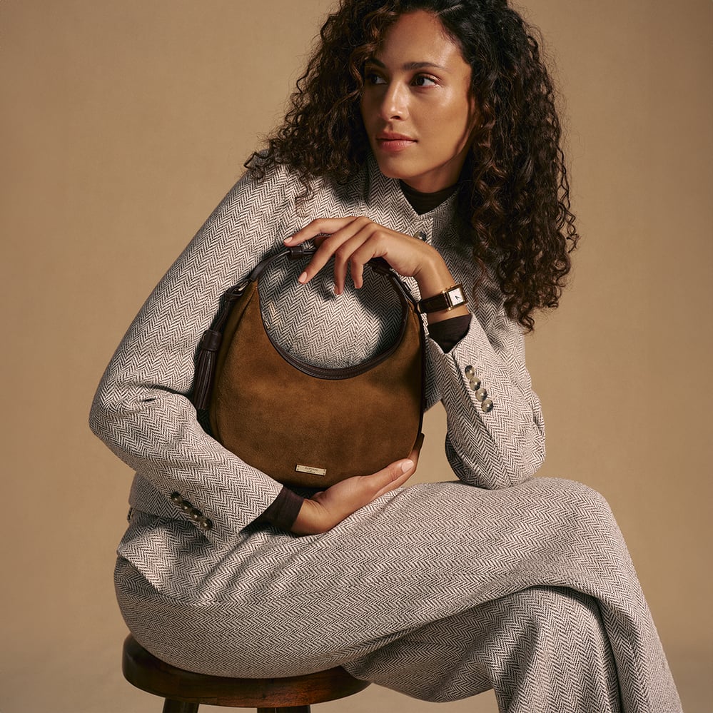 Soho Mini Crescent Praline Suede & Chocolate Nappa