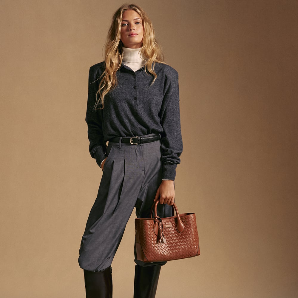 Midi London Tote Tan Woven Leather