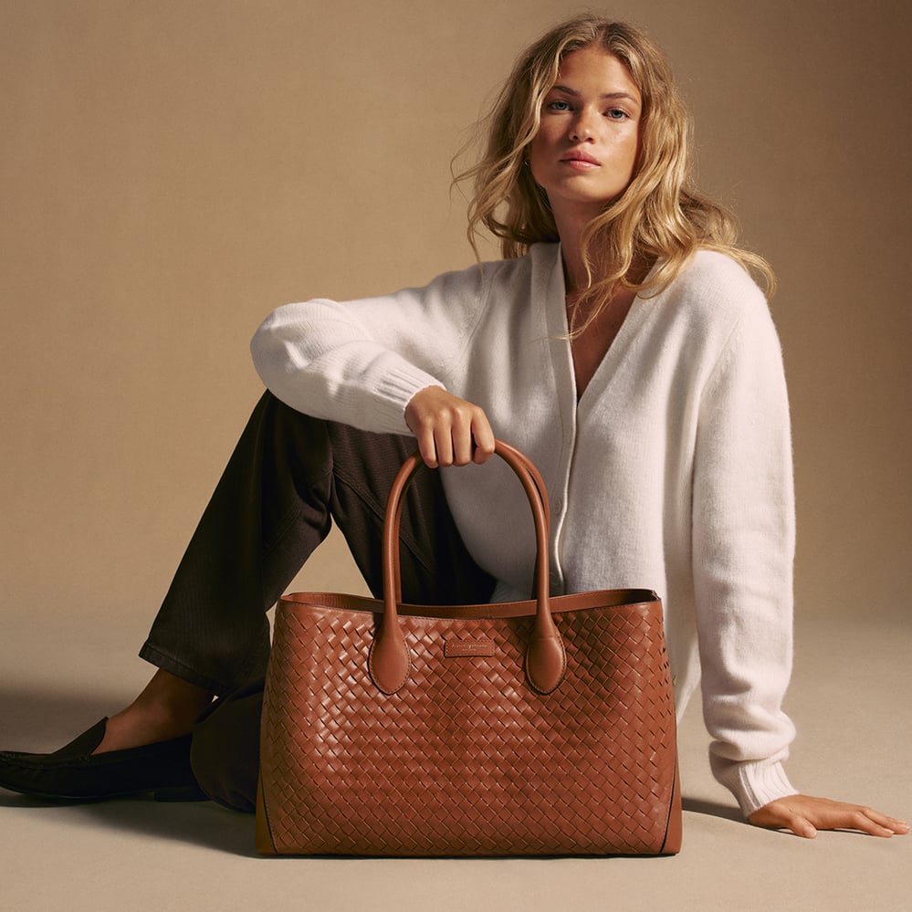London Tote Tan Woven Leather