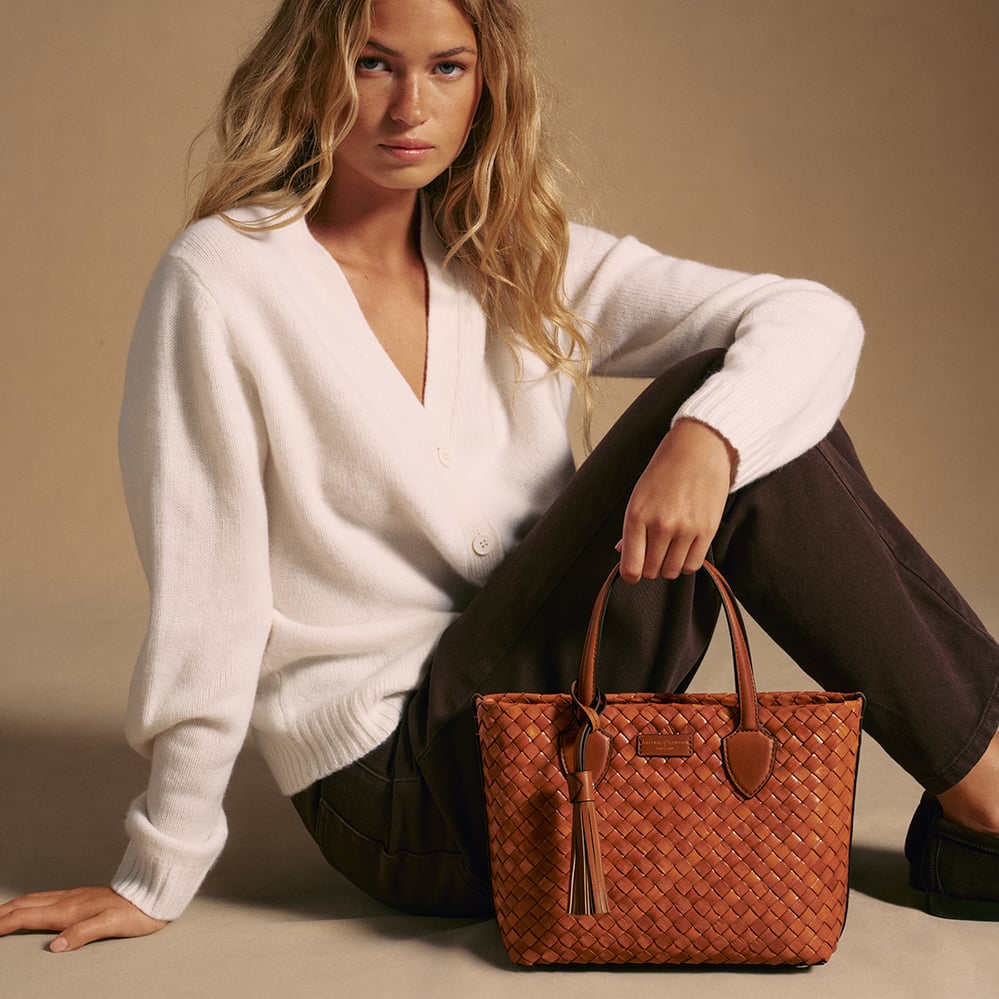 Small Island Tote Tan Woven Leather
