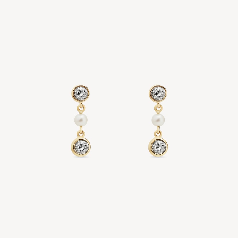 Celeste Diamond & Pearl Mini Drop Earrings 0.54ct Diamond