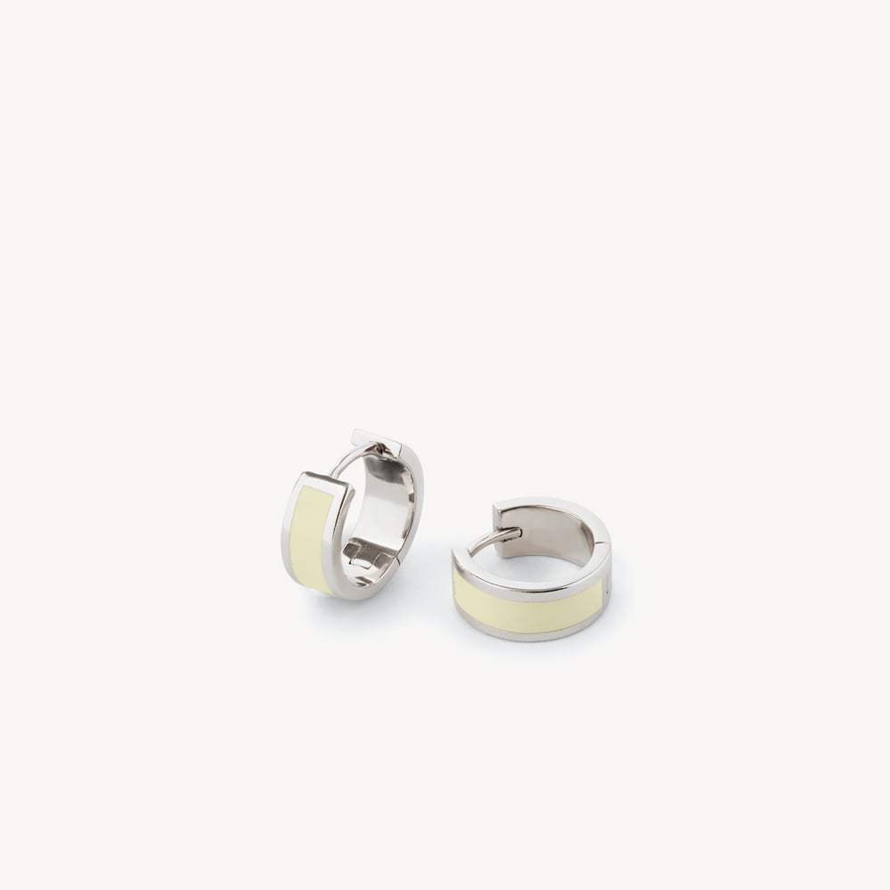 Enamel Huggie Earrings Ivory Enamel & Palladium Silver Plated