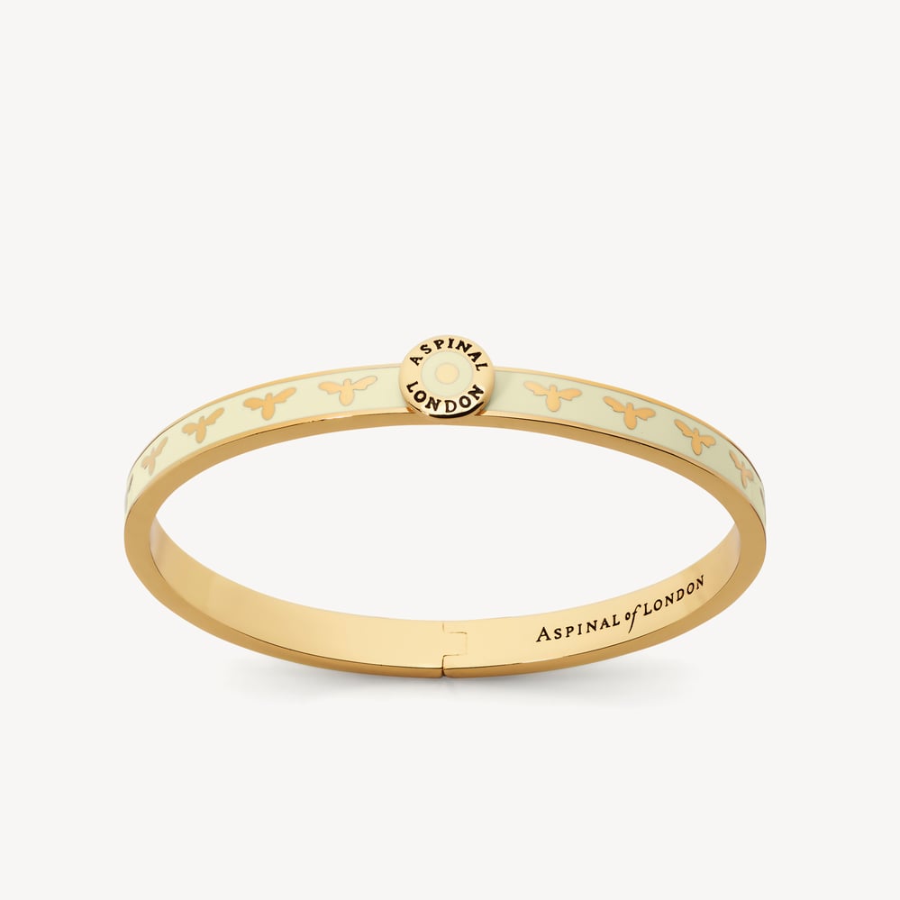Thin Bee Bangle Ivory Enamel & 18ct Gold Plated