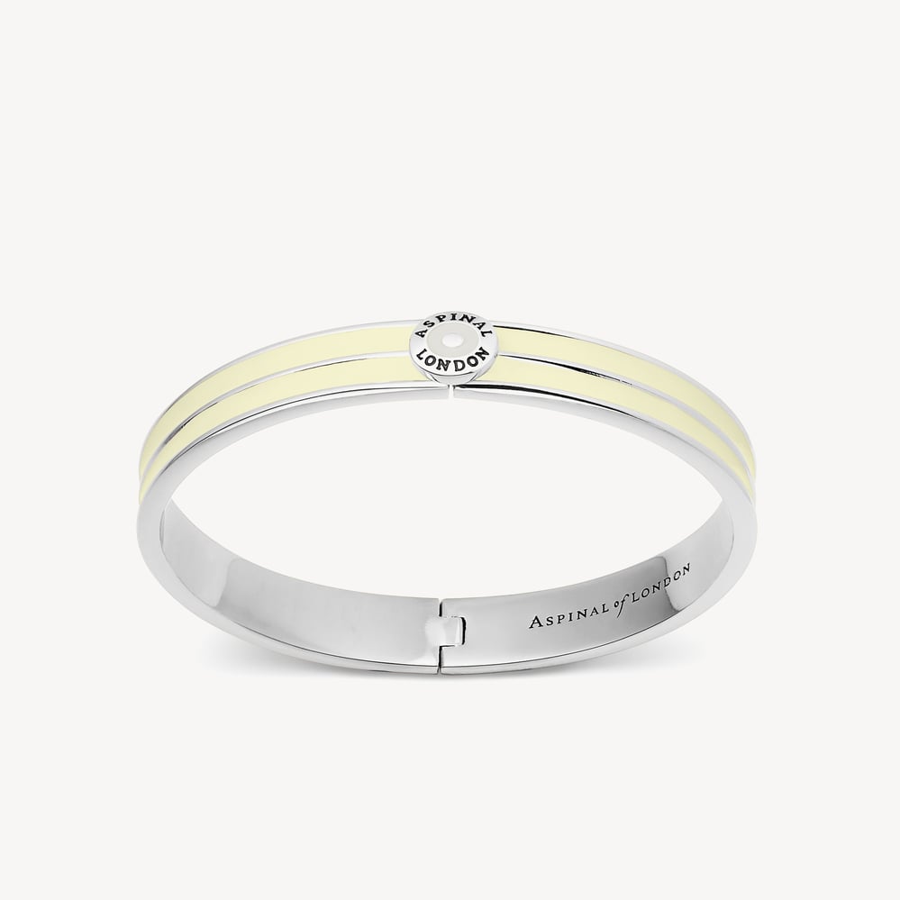 Ribbed Enamel Bangle Ivory Enamel & Palladium Silver Plated