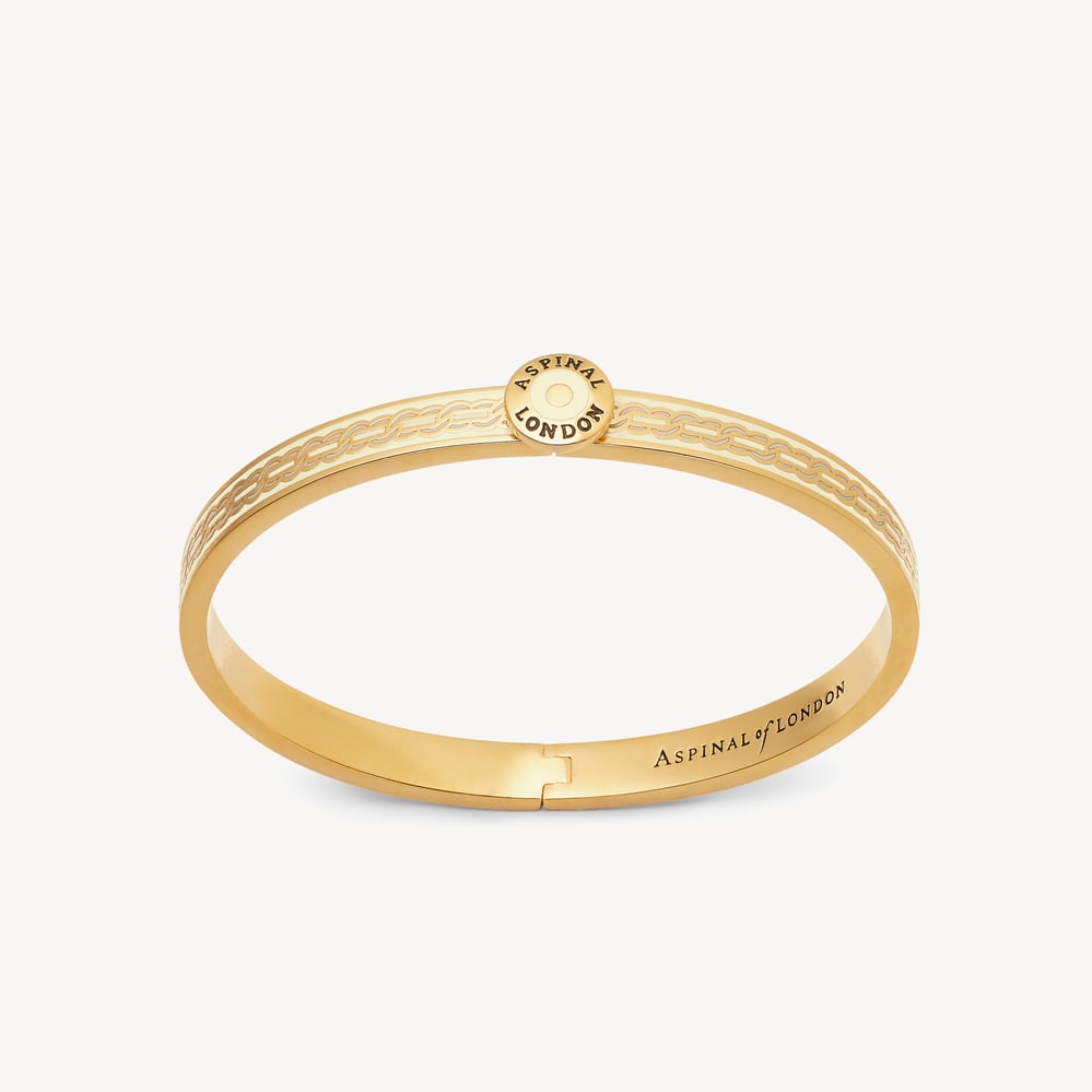 Mayfair Chain Enamel Bangle Ivory Enamel & 18ct Gold Plated