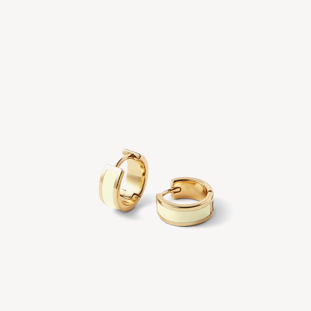 Enamel Huggie Earrings Ivory Enamel & 18ct Gold Plated