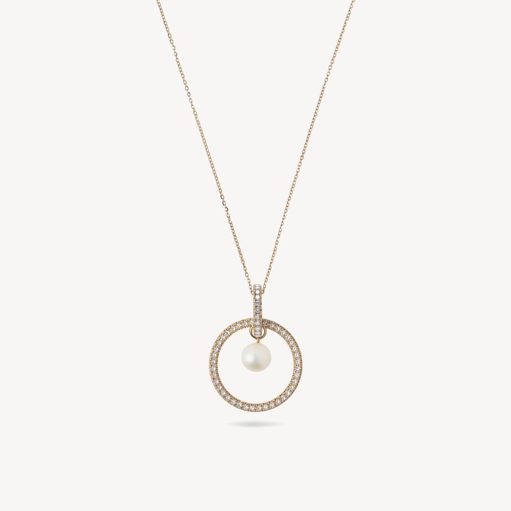 Diamond & Pearl Halo Pendant Necklace 0.81ct Diamond